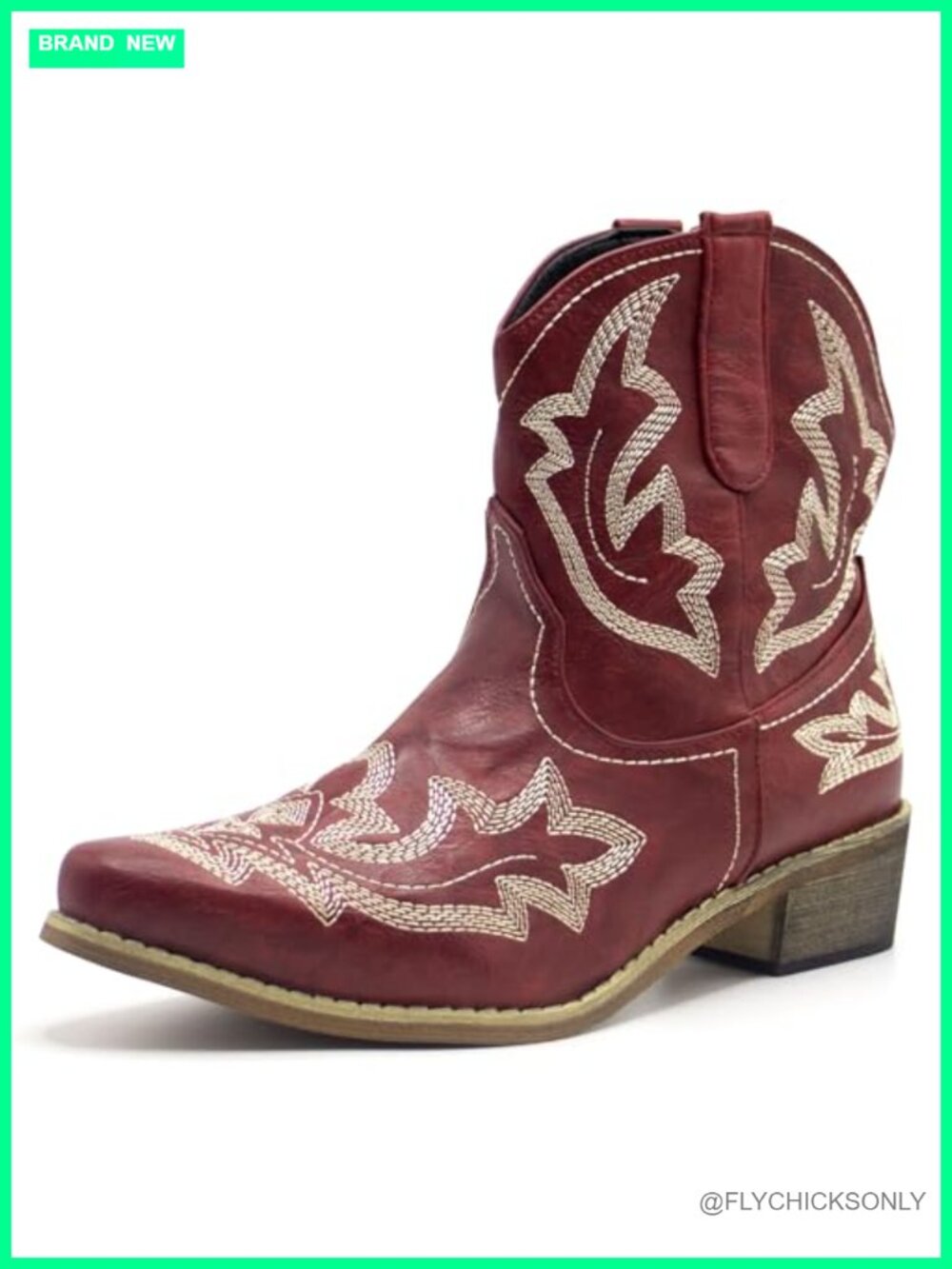 Embroidered Western Ankle Booties Pointed Toe Low Heel